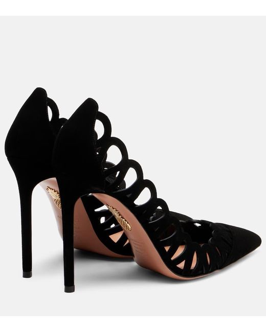 Aquazzura Black Peep 105 Scalloped Leather Pumps