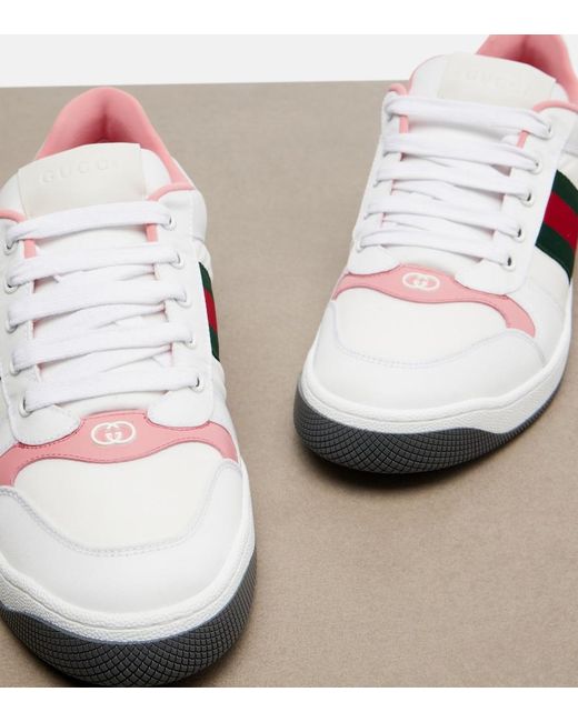 Gucci White Screener Leather-Trimmed Sneakers