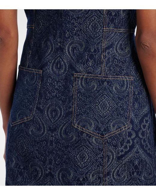 Etro Blue Printed Denim Midi Dress