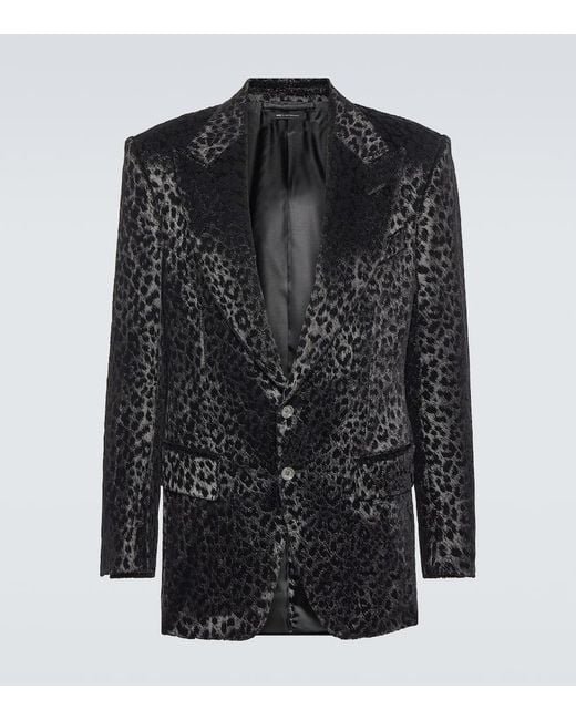 Tom Ford Black Leopard-print Velvet Blazer for men