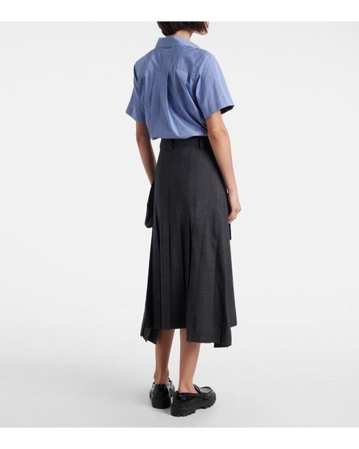 Sacai Black Prince Of Wales Check Wool Midi Skirt