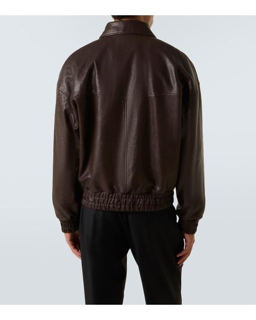 Saint Laurent Brown Leather Bomber Jacket for men