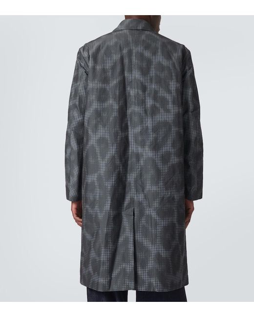 Dries Van Noten Gray Leopard-Print Checked Car Coat for men