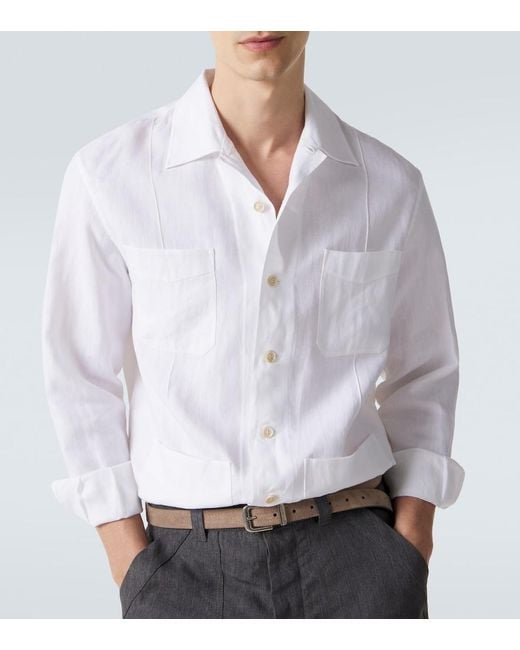 Brunello Cucinelli White Hemp, Linen, And Cotton Shirt for men