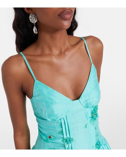 ShuShu/Tong Blue Embellished Linen-Blend Minidress