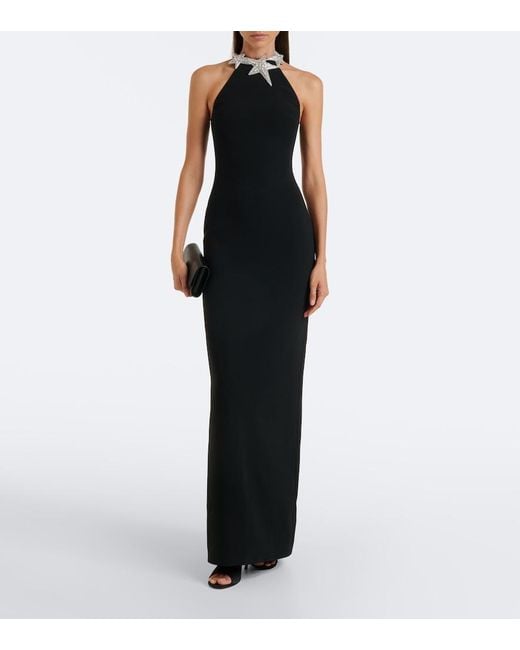 David Koma Black Embellished Halterneck Cady Gown