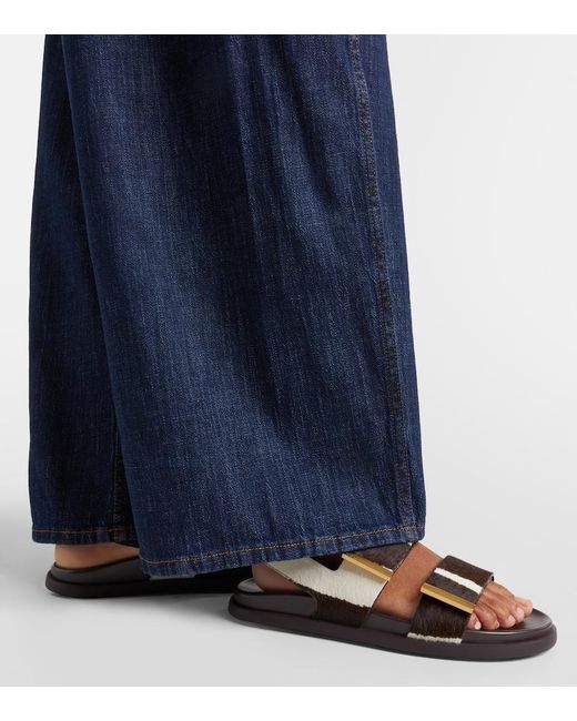 Tod's Black Printed Calf Hair Sandals