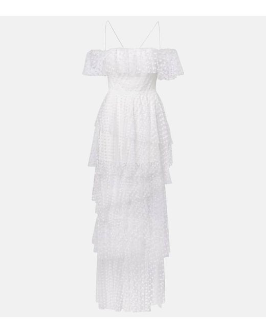 Alexandra Miro White Carmen Polka-Dot Tulle Maxi Dress