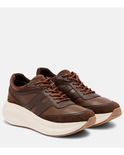 Hogan Brown H696 Leather Platform Sneakers