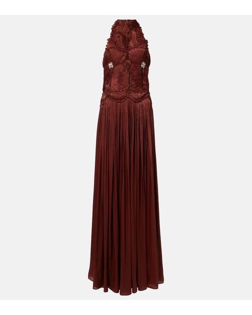 Costarellos Purple Embellished Ruched Georgette Gown