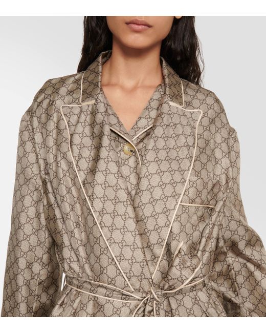 Gucci Natural gg Supreme Monogram-print Peak-lapel Silk Robe