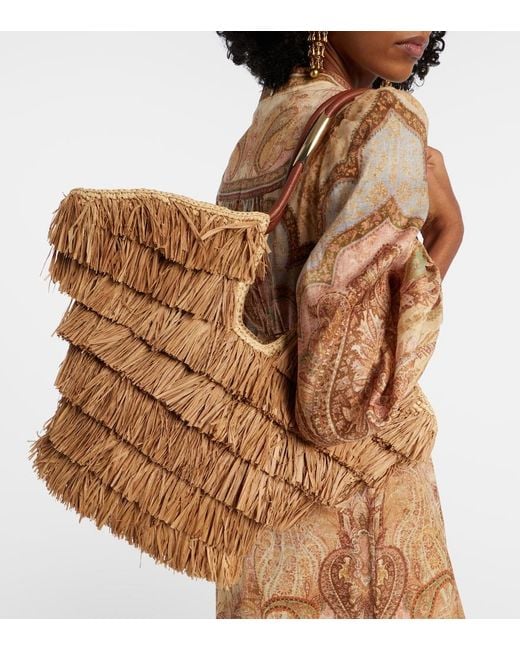 Zimmermann Brown Goldentime Medium Raffia Tote Bag