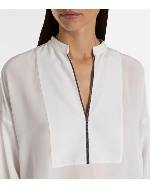 Blouse Monili En Soie Brunello Cucinelli en coloris White