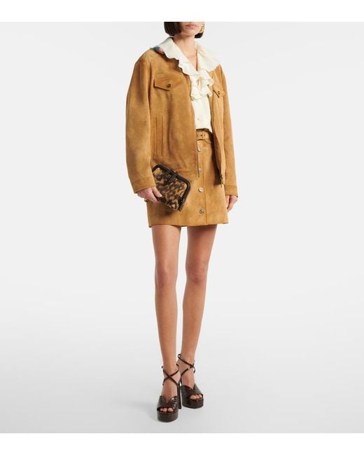 Etro Brown Doc Leather-Trimmed Raffia-Effect Crossbody Bag