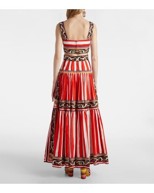 Dolce & Gabbana Red Taormina Striped Cotton Maxi Skirt