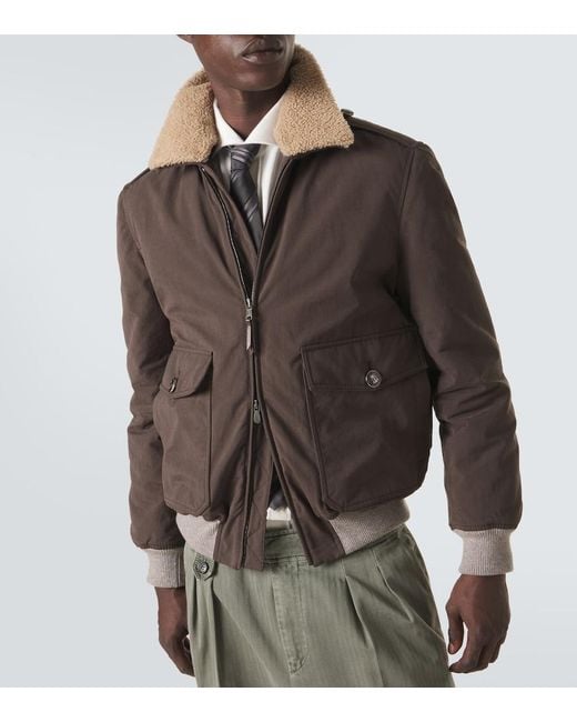 Brunello Cucinelli Brown Shearling-Trimmed Blouson Jacket for men