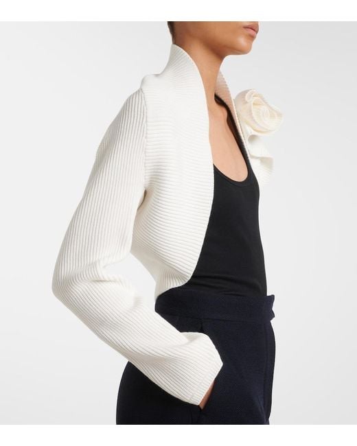 Max Mara White Knitted Floral-Applique Shrug