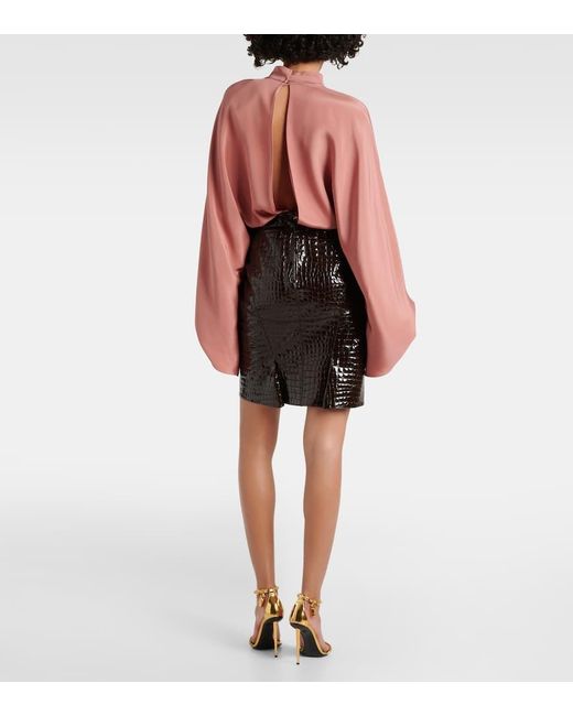 Tom Ford Brown Croc-effect Leather Miniskirt