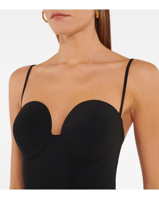 Magda Butrym Black Elegant High-Leg One-Piece Swimsuit With Floral Accents