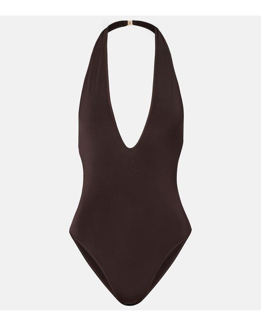 Zimmermann Brown Luna Halterneck Open-Back Bodysuit