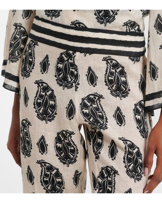 Johanna Ortiz White Printed Linen Wide-Leg Pants