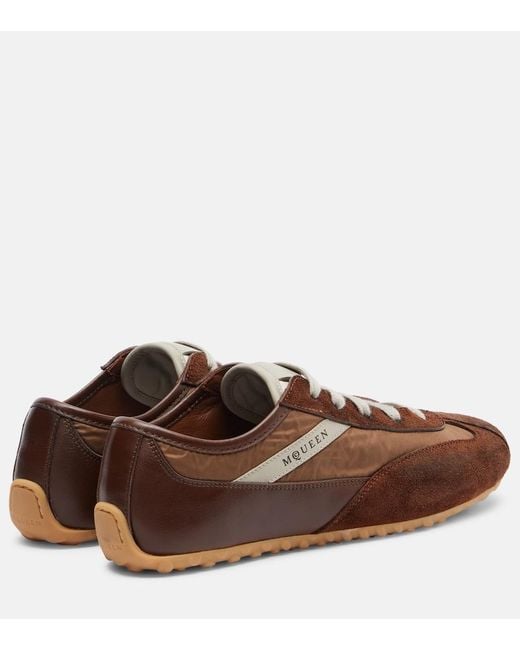 McQueen Brown Boxe Suede-Trimmed Sneakers