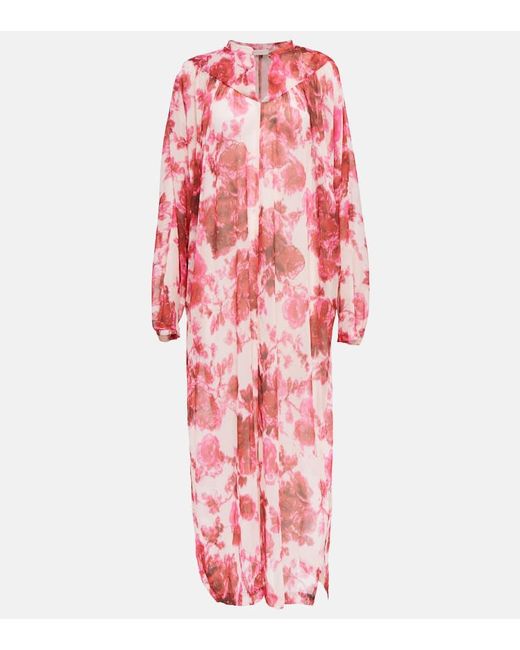 Dries Van Noten Red Bedrucktes Maxikleid