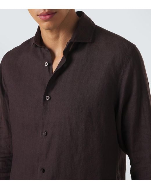 Frescobol Carioca Brown Antonio Linen Shirt for men