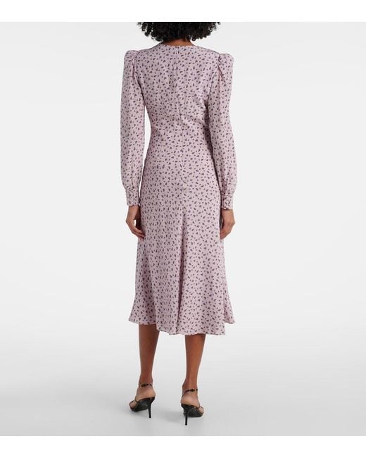 Alessandra Rich Purple Floral Lace-Trimmed Silk Midi Dress