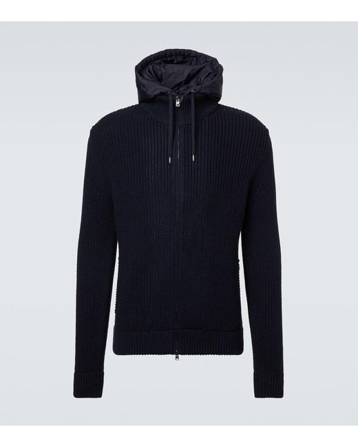 Herno Blue Ribbed-Knit Wool Jacket for men