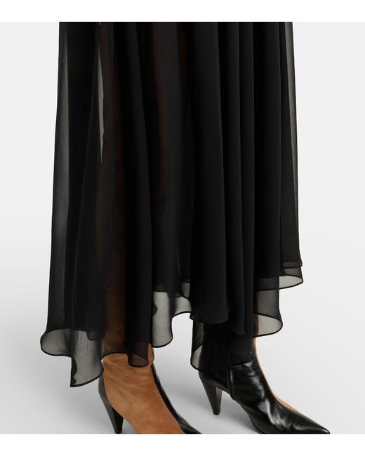 Khaite Black Edgar Semi-Sheer Silk Tulle Midi Dress