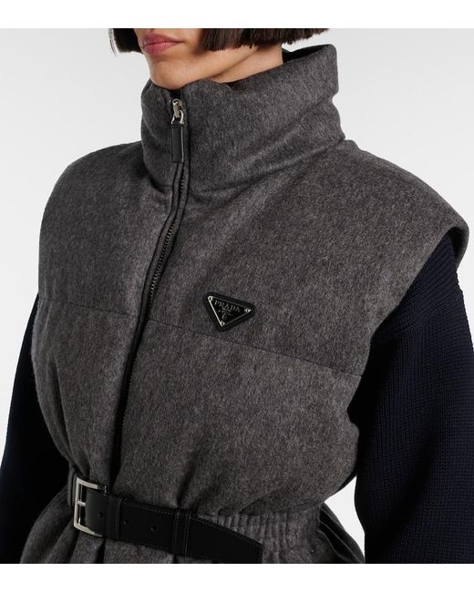 Prada Black Belted Virgin Wool Down Vest