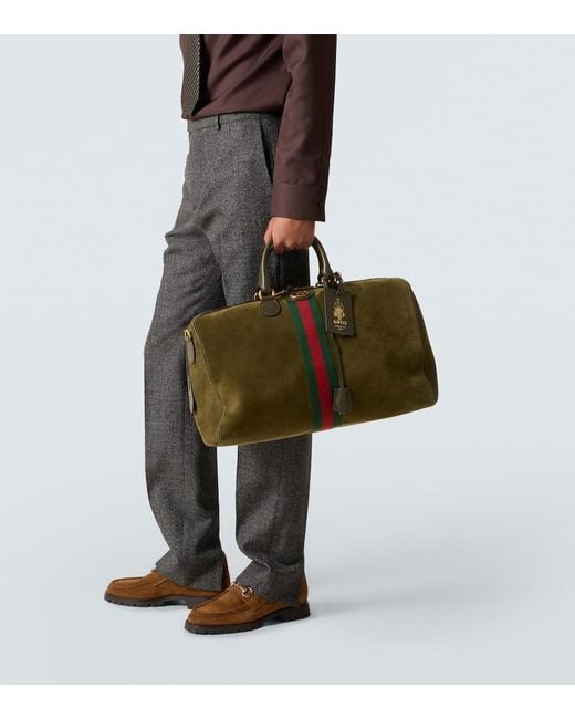 Gucci Green Savoy Medium Suede Duffel Bag for men