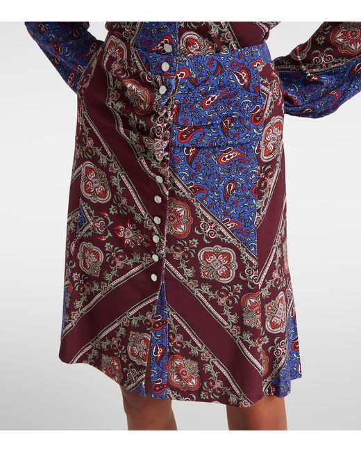 Rabanne Purple Gathered Paisley Printed Miniskirt