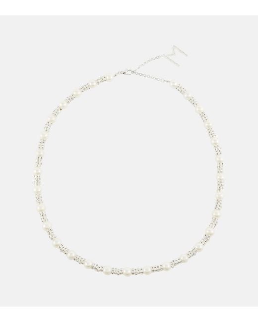 Magda Butrym White Embellished Necklace With Rose Quartz