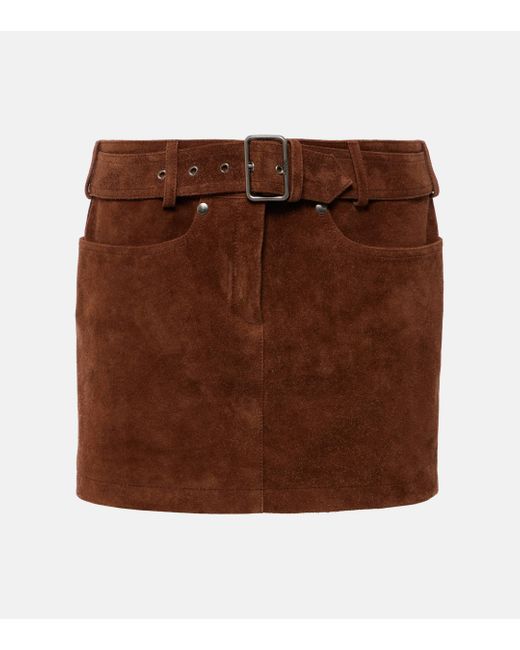 Tom Ford Brown Belted Suede Miniskirt