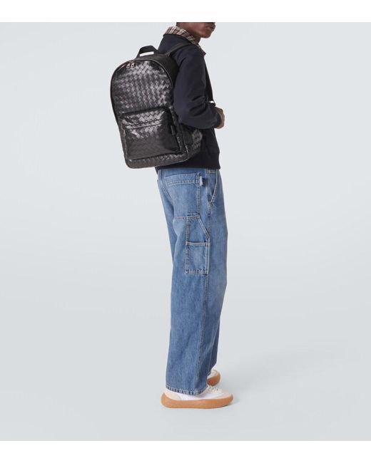 Bottega Veneta Black Intrecciato Leather Backpack for men
