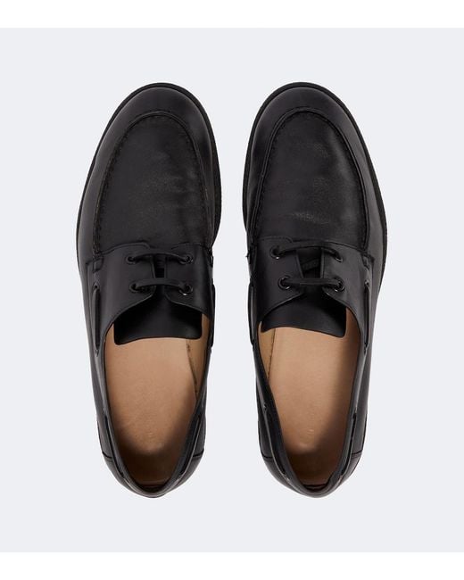 The Row Black Novus Leather Boat Shoes for men