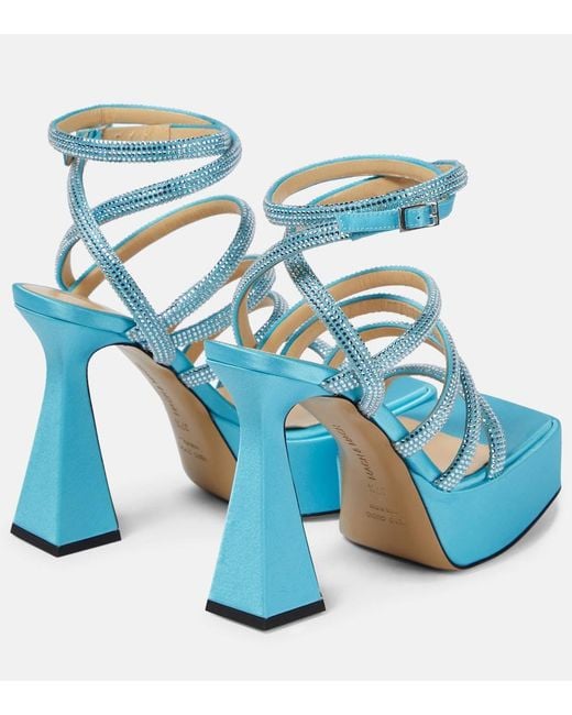 Mach & Mach Blue Sydney Embellished Satin Platform Sandals