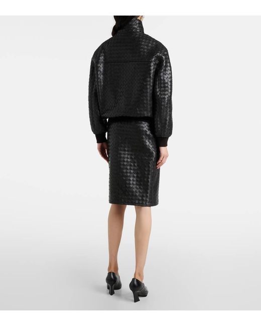 Bottega Veneta Black Intrecciato Leather Jacket