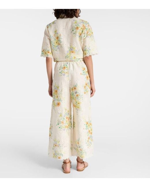 Pantalon Ample Juliette En Lin A Fleurs ALÉMAIS en coloris White