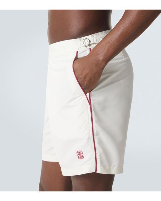 Brunello Cucinelli White Logo Swim Trunks for men