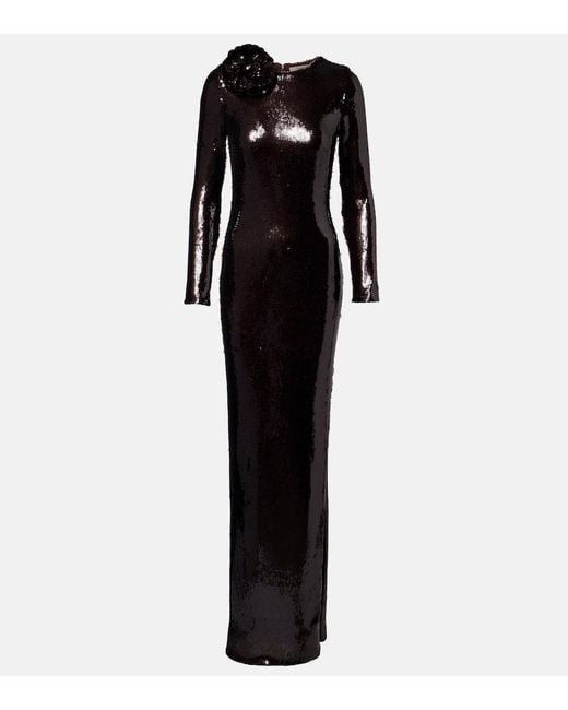 black evening dress with sleeves Sequined Floral Applique Dress main image 1