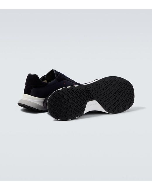 Kiton Blue Suede-Trimmed Sneakers for men