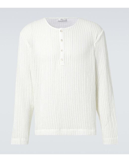 Commas White Striped Henley Shirt for men