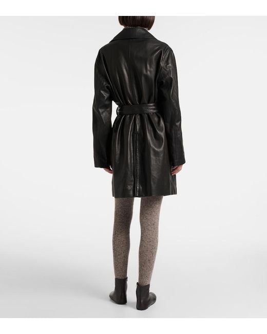The Row Black Siempra Leather Coat