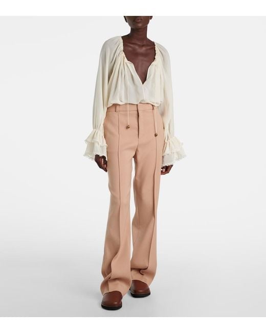 Chloé Natural High-Rise Wool Straight Pants