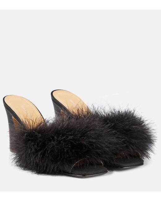 Maison Margiela Black Feather-Embellished Mules