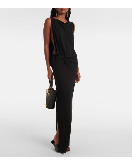 Jacquemus Black Peplo Draped Jersey Maxi Dress