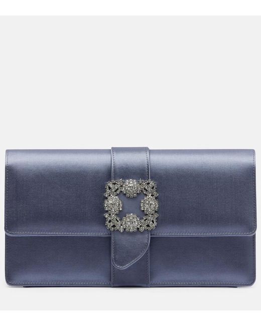 Manolo Blahnik Blue Capri Embellished Satin Clutch